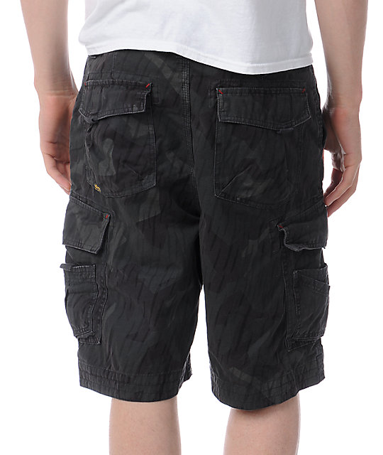 mens black camo cargo shorts