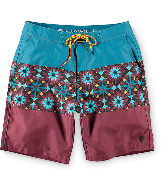 Free World Paddle Burgundy And Teal 20 Board Shorts Zumiez Free World Paddle Burgundy And Teal 20 Board