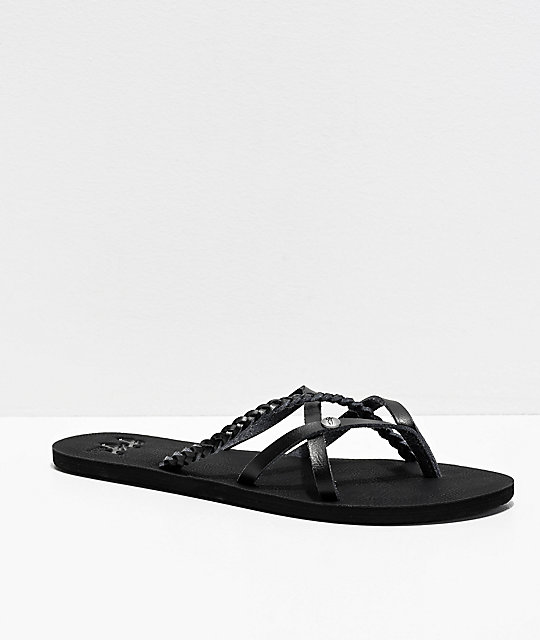 black strappy flip flops