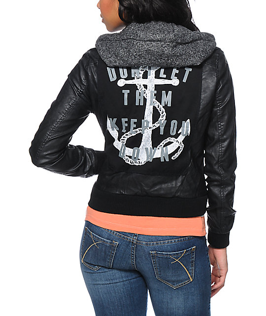 Glamour Kills Anchors Black Faux Leather Hooded Jacket Zumiez Glamour Kills Anchors Black Faux Leather Hooded Jacket