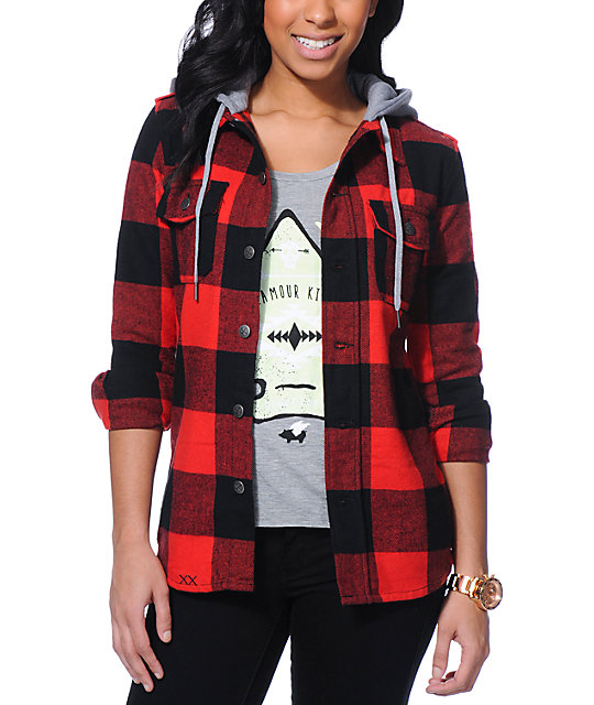 Glamour Kills The Hendersons Red & Black Hooded Flannel Jacket at ...