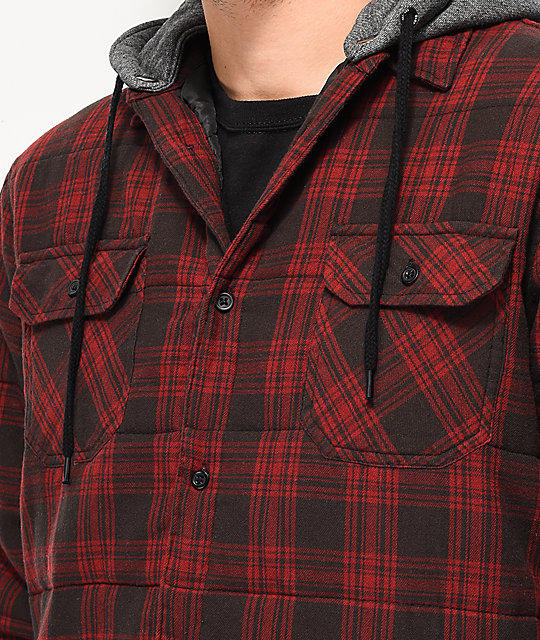 red plaid hooded jacket