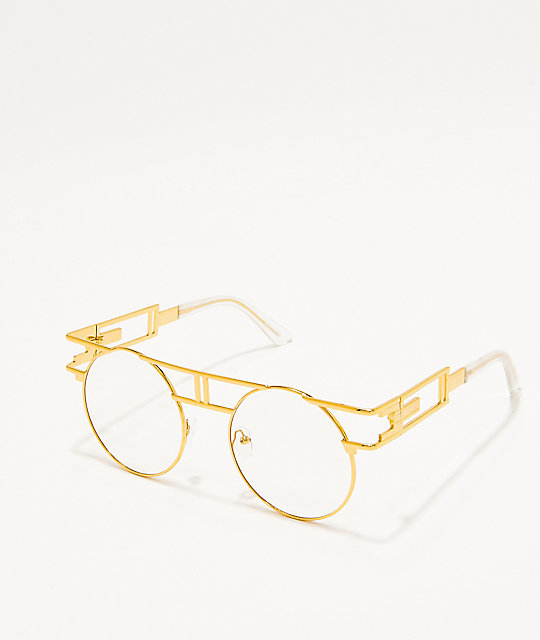 round clear glasses gold