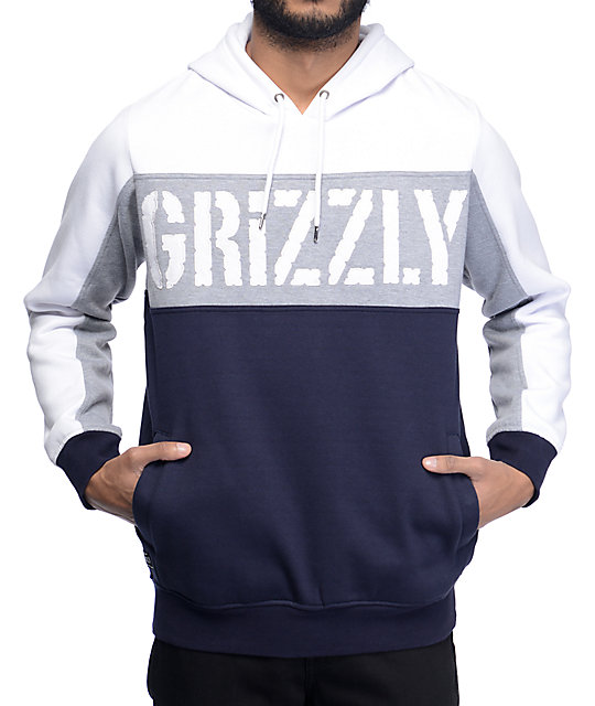 white and navy hoodie