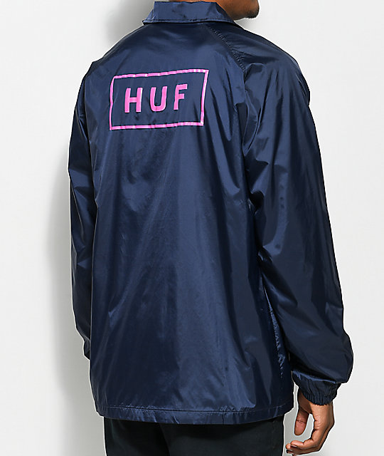 HUF Bar Logo Navy Coaches Jacket | Zumiez