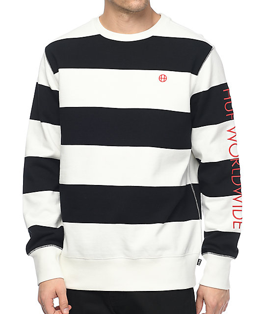 black and white crew neck sweater