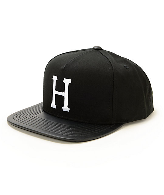 black leather snapback hat