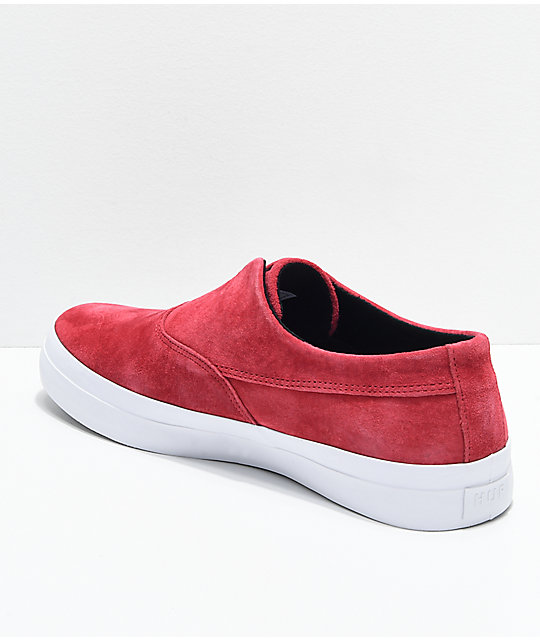 HUF Dylan Slip-On Deep Red Suede Skate Shoes | Zumiez