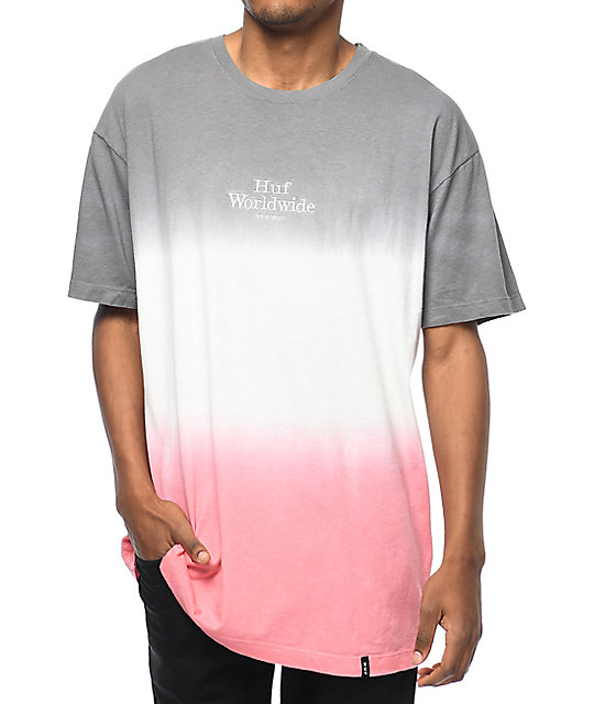Huf Garment Dip Dye Grey Pink T Shirt