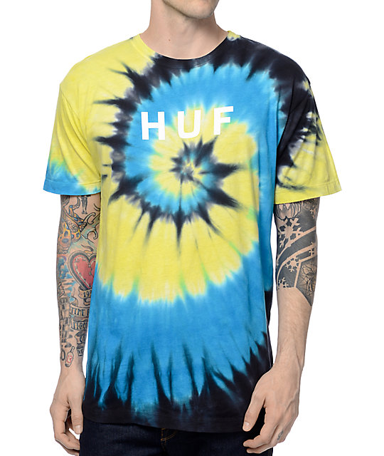 Huf Og Logo Blue Yellow Tie Dye T Shirt Zumiez