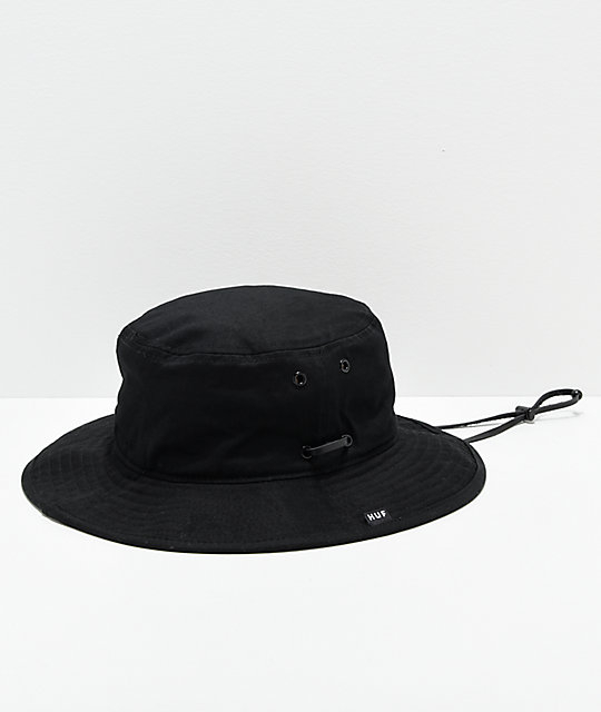 black bucket hat with drawstring