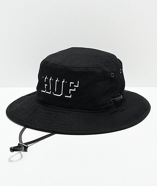 black bucket hat with drawstring