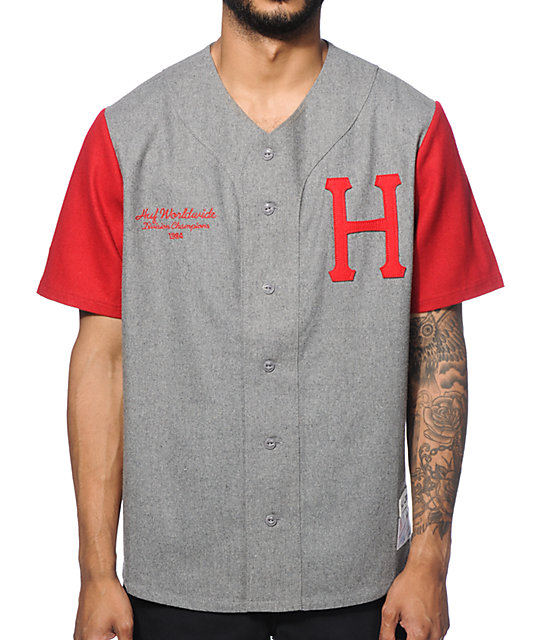 grey and red baseball jersey