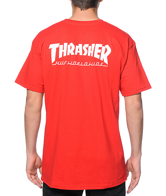 red and white thrasher shirt