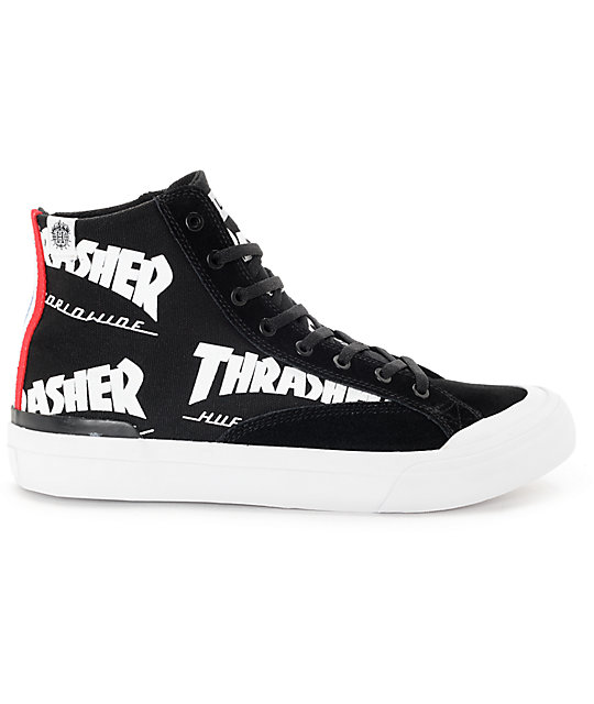 HUF x Thrasher Classic Hi TDS Black & White Skate Shoes | Zumiez
