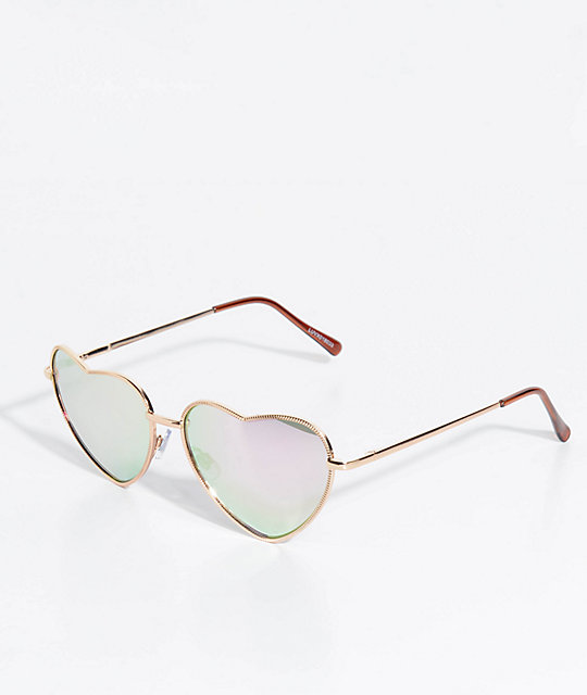 Heart Of Rose Gold Mirrored Sunglasses Zumiez Heart Of Rose Gold Mirrored Sunglasses