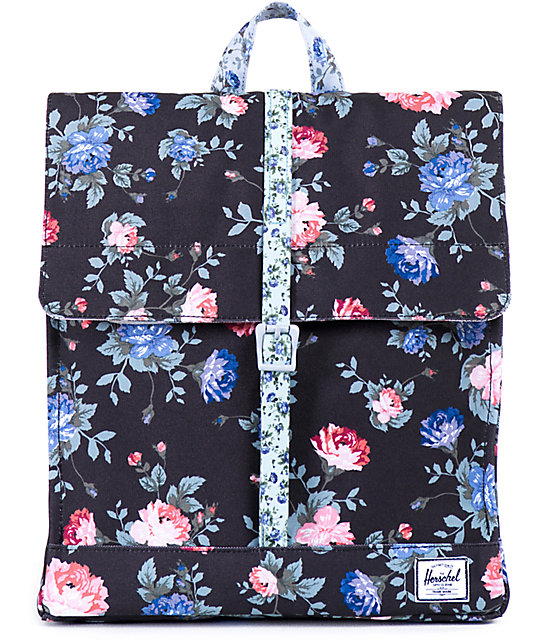 herschel black floral backpack