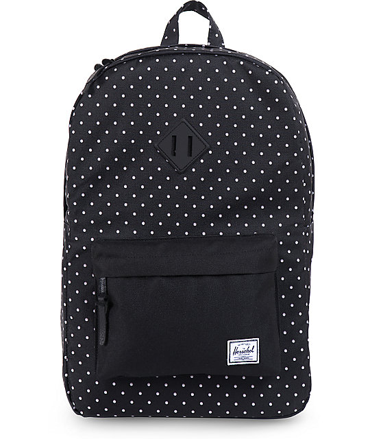 black polka dot backpack