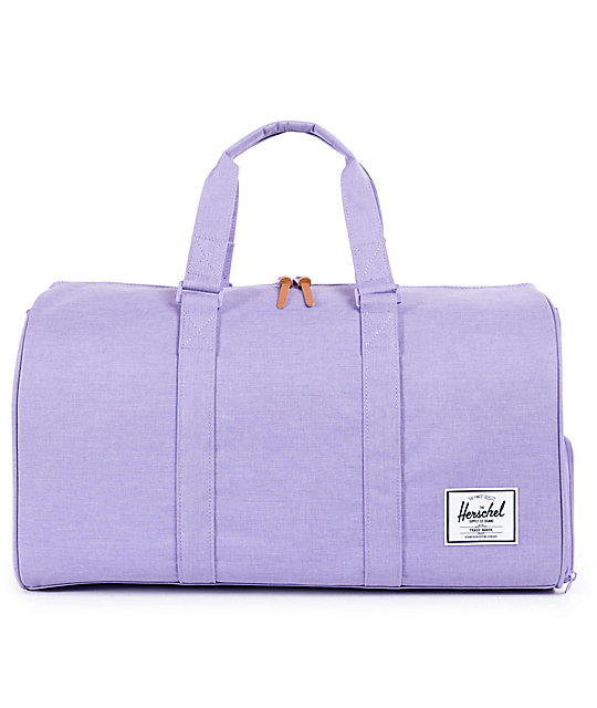 purple duffle bag