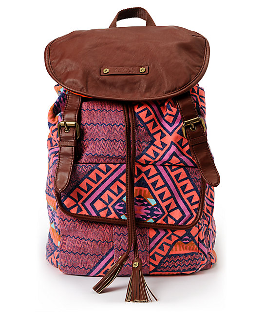 Hurley One And Only Orange Tribal Print Backpack | Zumiez