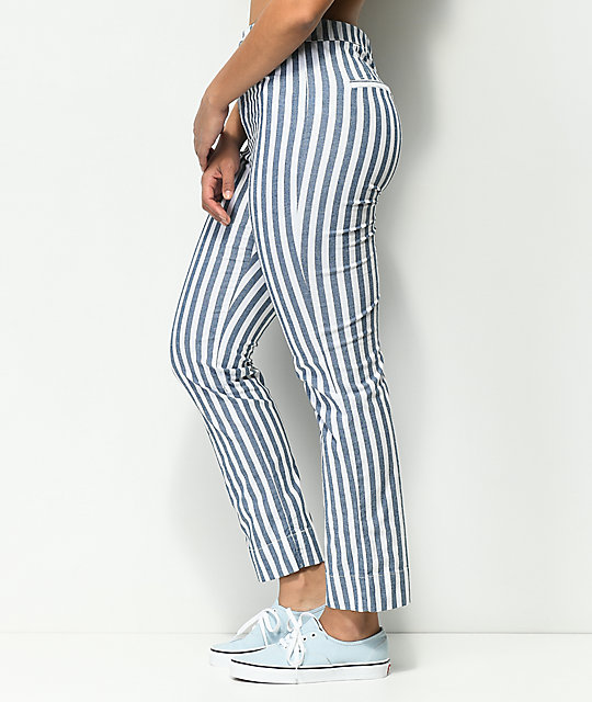 white blue striped pants