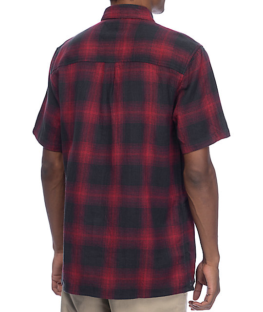 KR3W Adams Black & Red Short Sleeve Flannel Shirt | Zumiez