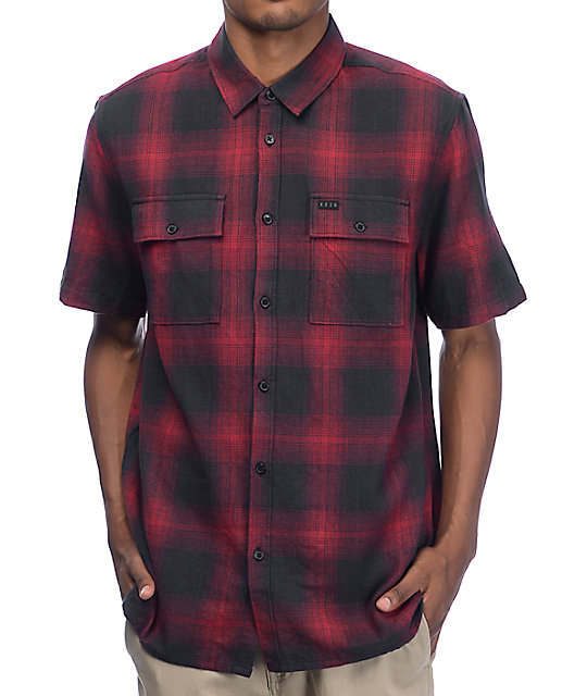 KR3W Adams Black & Red Short Sleeve Flannel Shirt | Zumiez