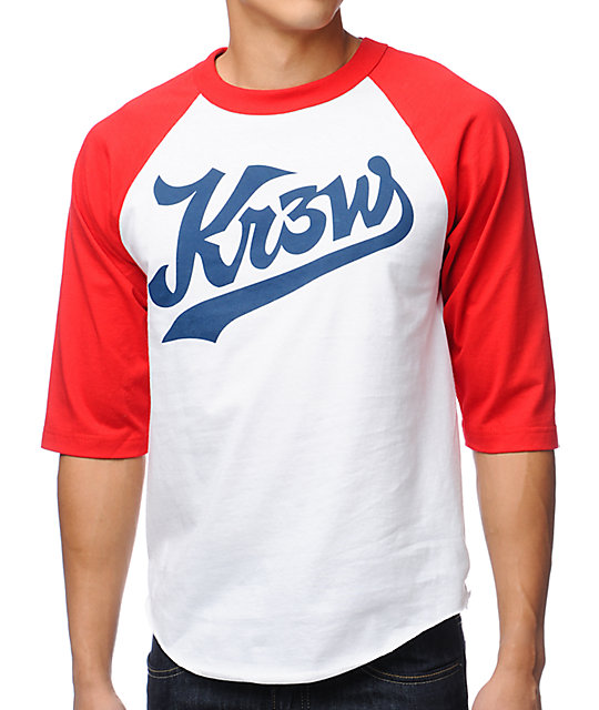 KR3W Ballpark White & Red Baseball T-Shirt