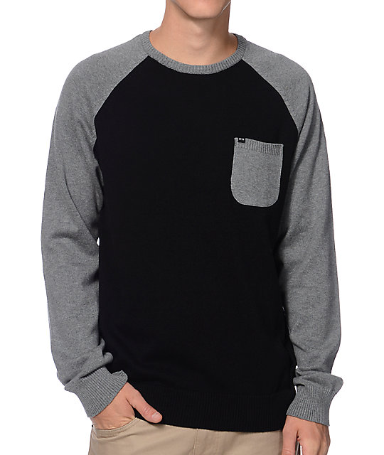 Sweater Raglan Pocket Grey Kr3w Camden amp; Black Sweater Raglan Pocket Grey Kr3w Camden amp; Black