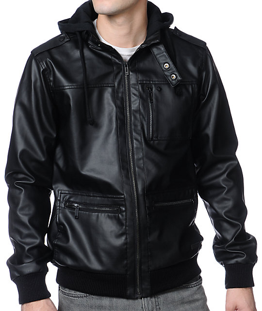 KR3W Wallace 2 Faux Leather Black Hooded Jacket | Zumiez