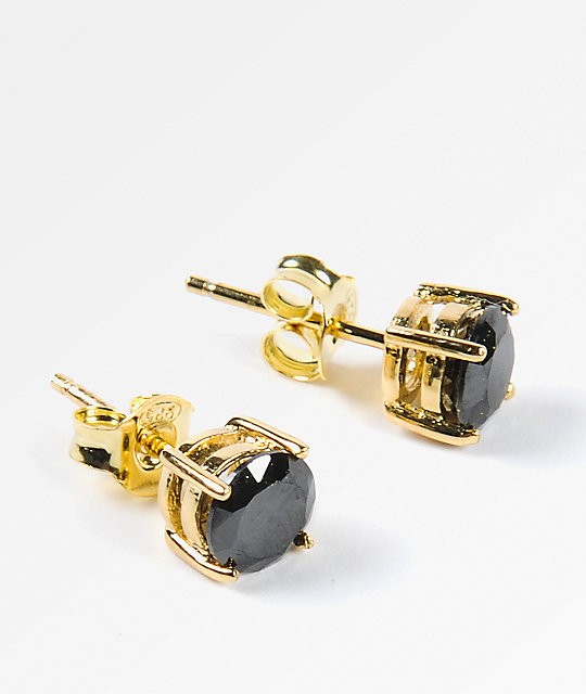 King Ice 6mm Gold Black Round Cut Earrings Zumiez King Ice 6mm Gold Black Round Cut Earrings