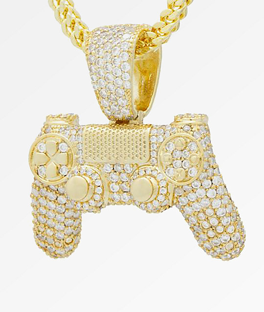 King Ice X Playstation Iced Out Classic Playstation Controller Gold Chain Necklace