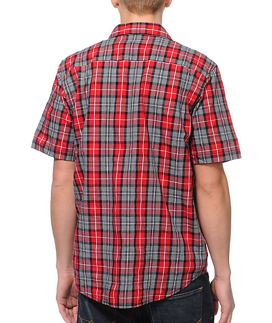 LRG CC Plaid Red Woven Short Sleeve Button Up Shirt | Zumiez