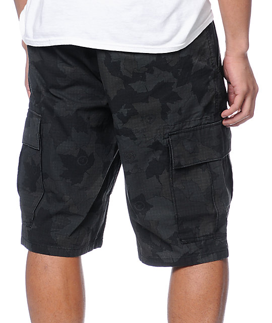 mens black camo cargo shorts