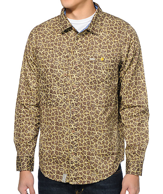 LRG Savage Safari Giraffe Button Up Long Sleeve Shirt