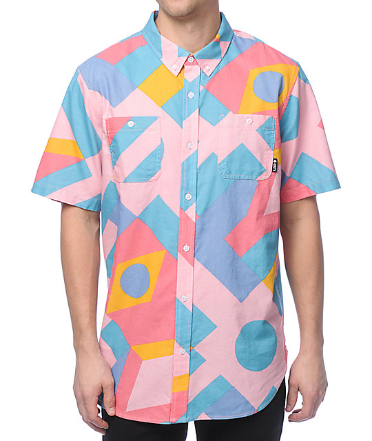 LRG Spectra Light Pink Short Sleeve Button Up Shirt | Zumiez