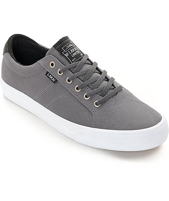 Lakai Flaco Grey & White Canvas Skate Shoes | Zumiez