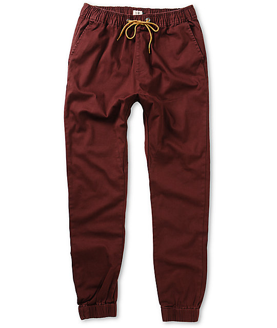 burgundy twill joggers