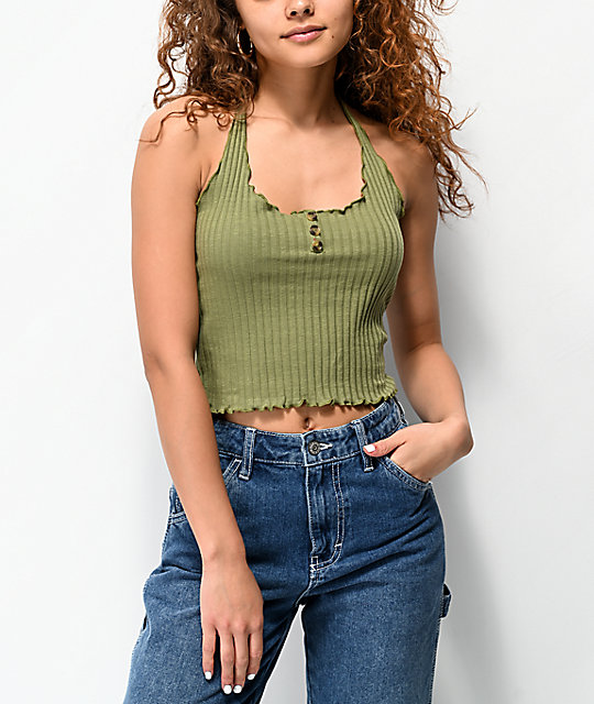 olive green halter crop top