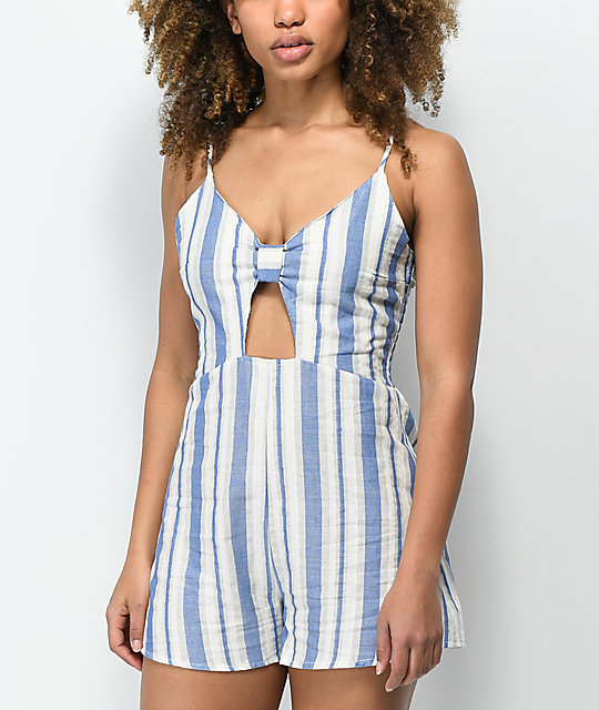 blue and white romper dress