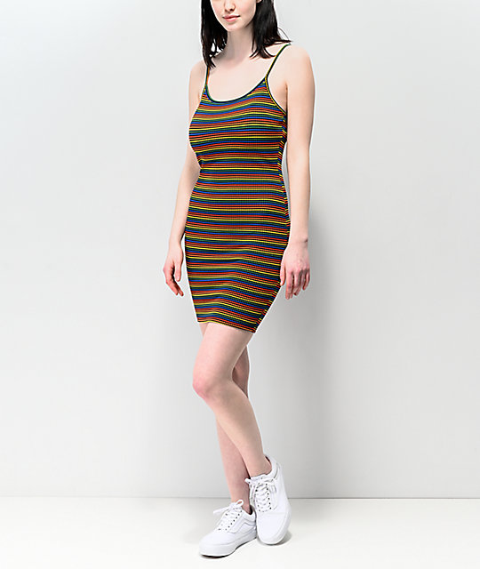 rainbow striped bodycon dress