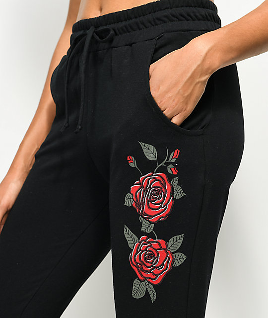 sweatpants with roses