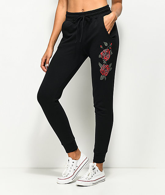 sweatpants with roses