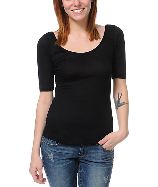 Lunachix Black Scoop Neck Fitted Top | Zumiez