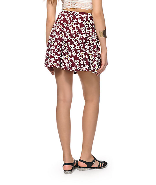 Lunachix Maroon Daisy Skater Skirt | Zumiez