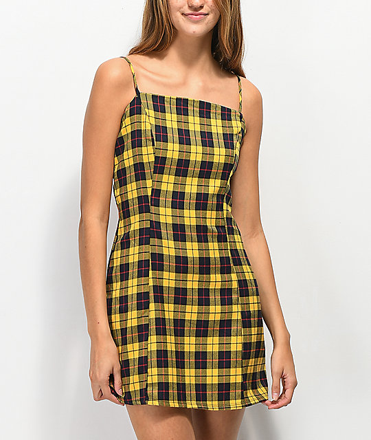 yellow plaid mini dress