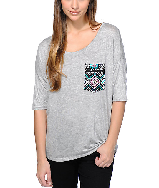 Lunachix Tribal Pocket Heather Grey T-Shirt | Zumiez