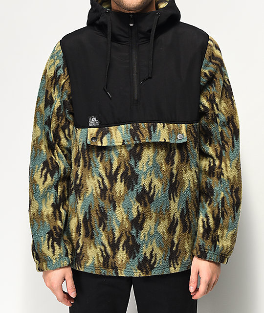 Lurking Class By Sketchy Tank Fuegoflage Black Camo Anorak Fleece Jacket