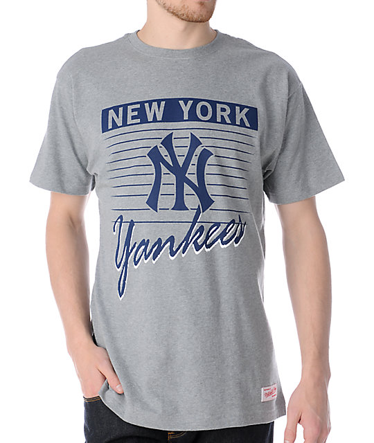 MLB Mitchell and Ness New York Yankees Strikeout Grey T-Shirt | Zumiez