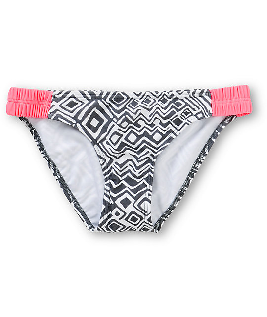 Malibu Jet Setter Grey & Coral Tab Side Bikini Bottom | Zumiez